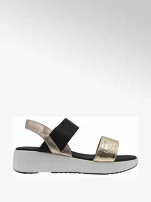 Moderní sandály na klínku v černo-zlaté kombinaci